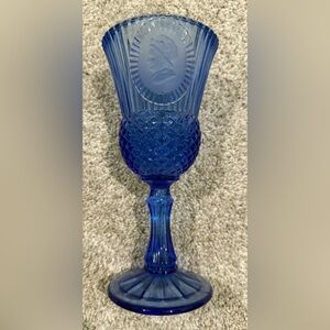 Vintage Avon Cobalt Blue Glass Goblet featuring Martha Washington.
